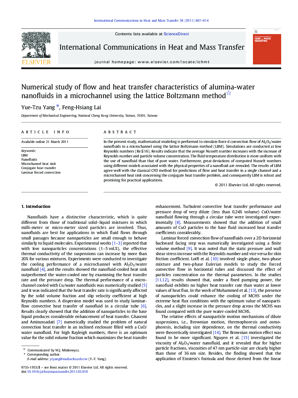 Numerical study of flow and heat transfer characteristics of alumina-water nanofluids in a microchannel using the lattice Boltzmann method 