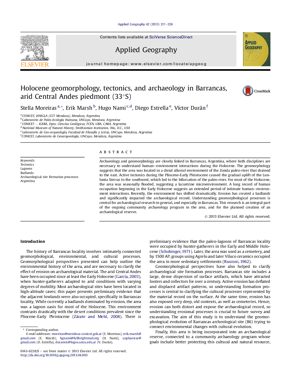 Holocene geomorphology, tectonics, and archaeology in Barrancas, arid Central Andes piedmont (33Â°S)