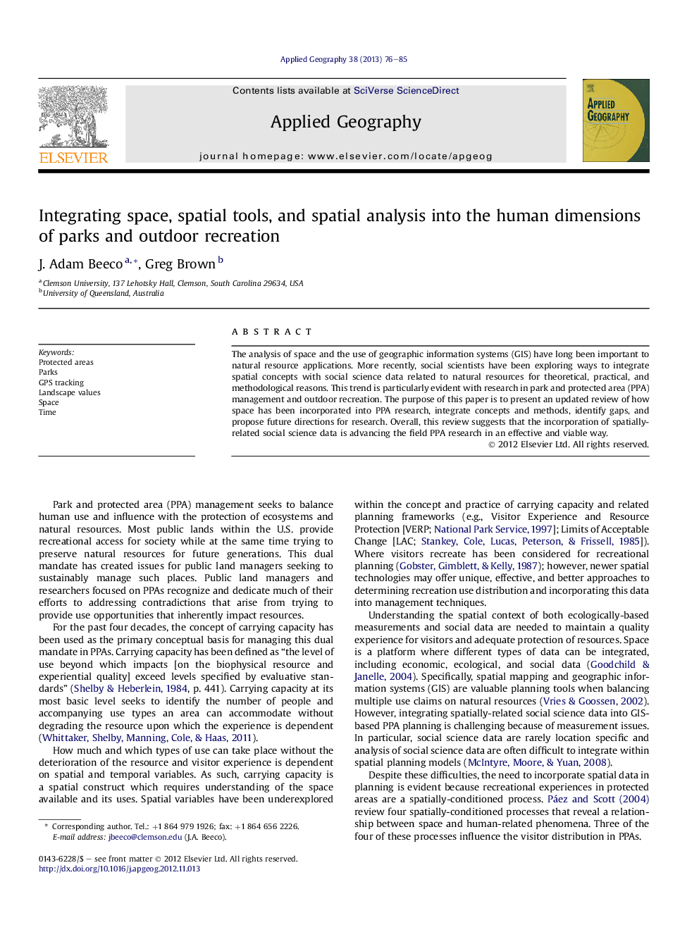 Integrating space, spatial tools, and spatial analysis into the human dimensions ofÂ parks and outdoor recreation