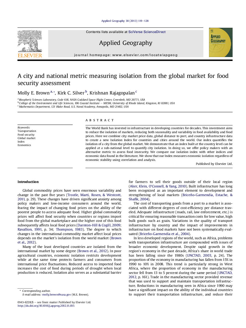 A city and national metric measuring isolation from the global market for food security assessment