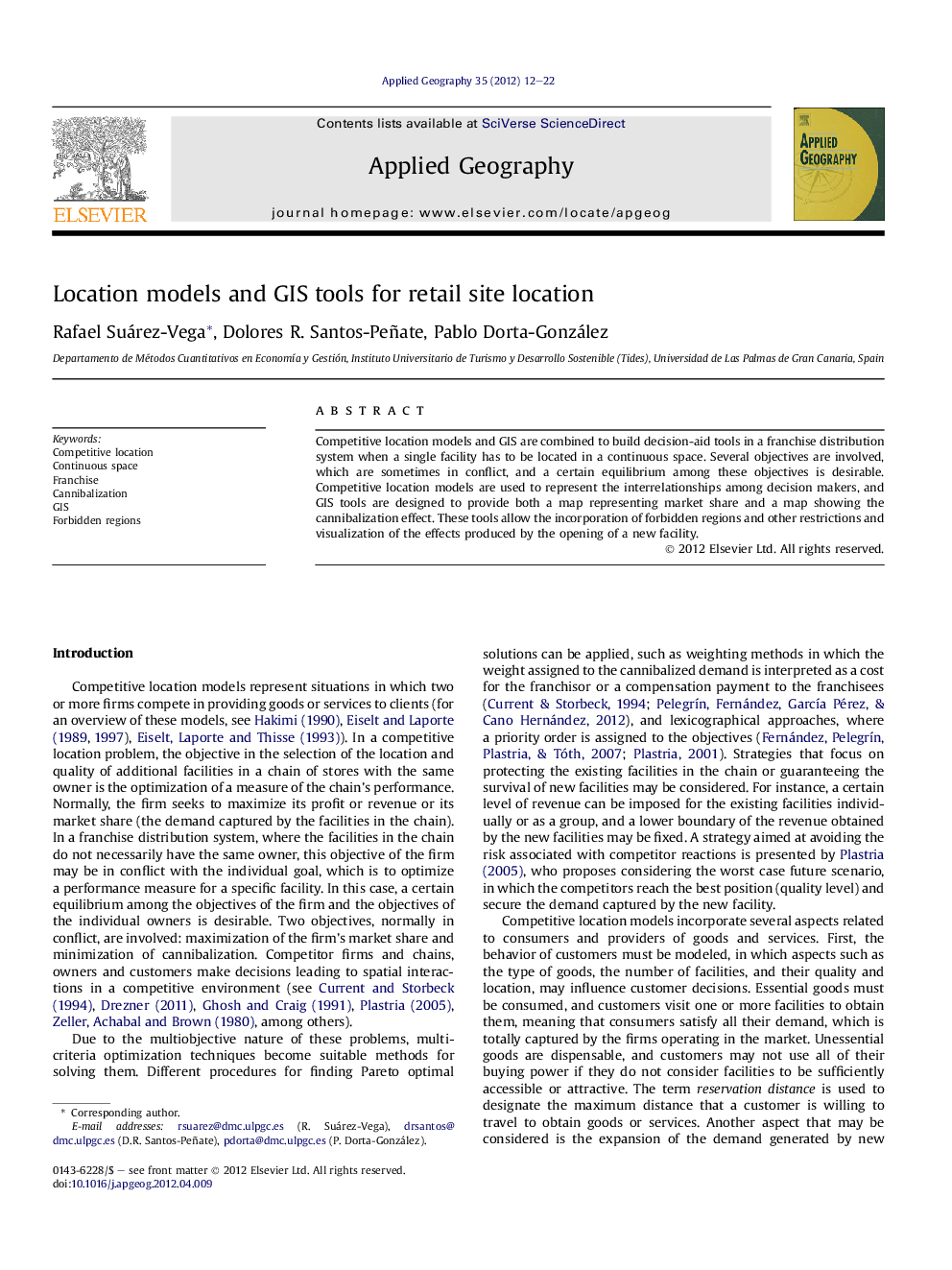 Location models and GIS tools for retail site location