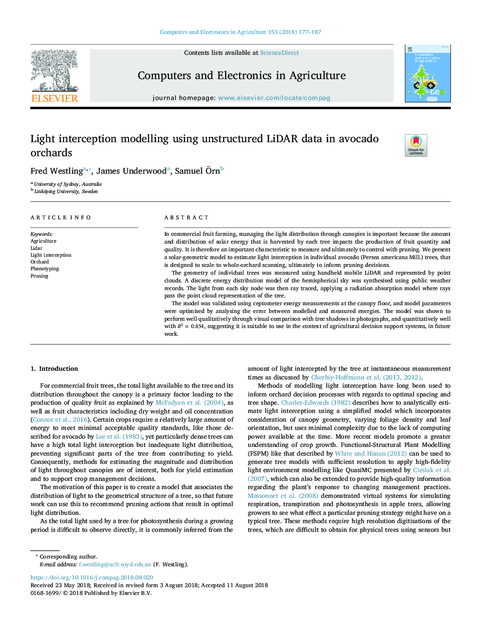 Light interception modelling using unstructured LiDAR data in avocado orchards