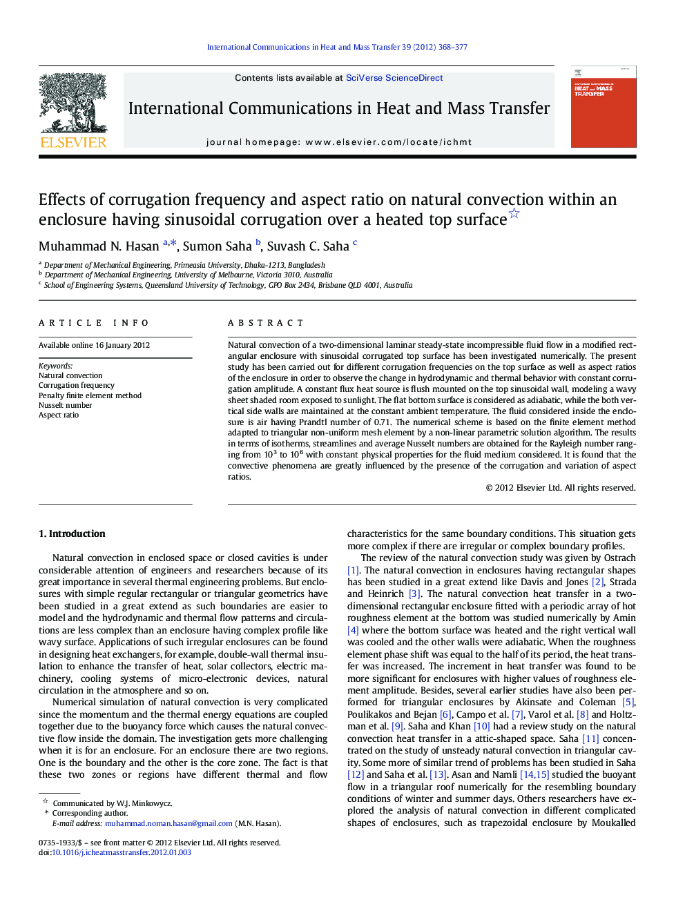 Effects of corrugation frequency and aspect ratio on natural convection within an enclosure having sinusoidal corrugation over a heated top surface