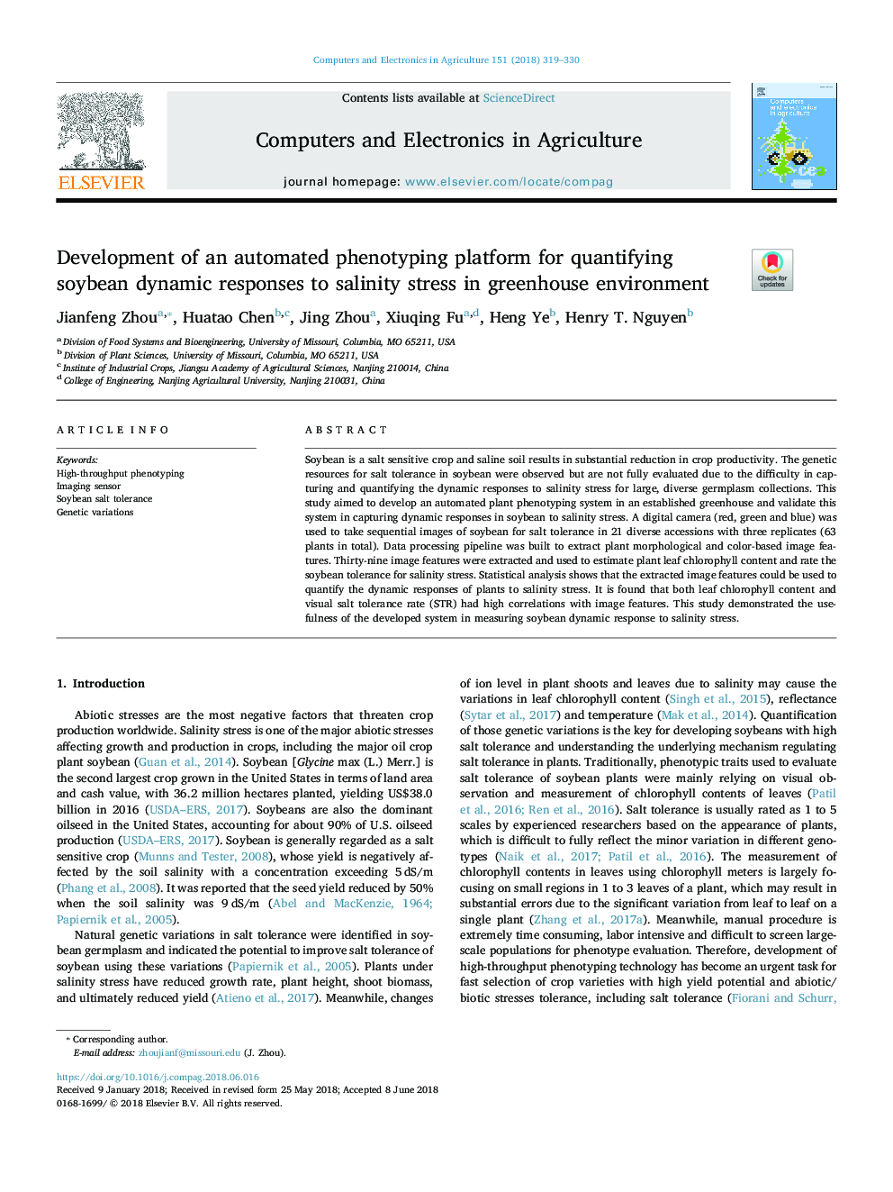 Development of an automated phenotyping platform for quantifying soybean dynamic responses to salinity stress in greenhouse environment