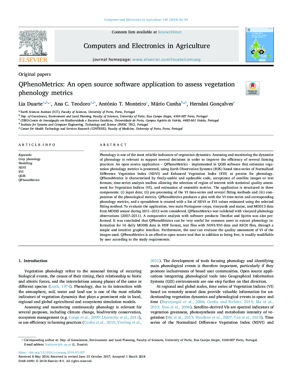 QPhenoMetrics: An open source software application to assess vegetation phenology metrics