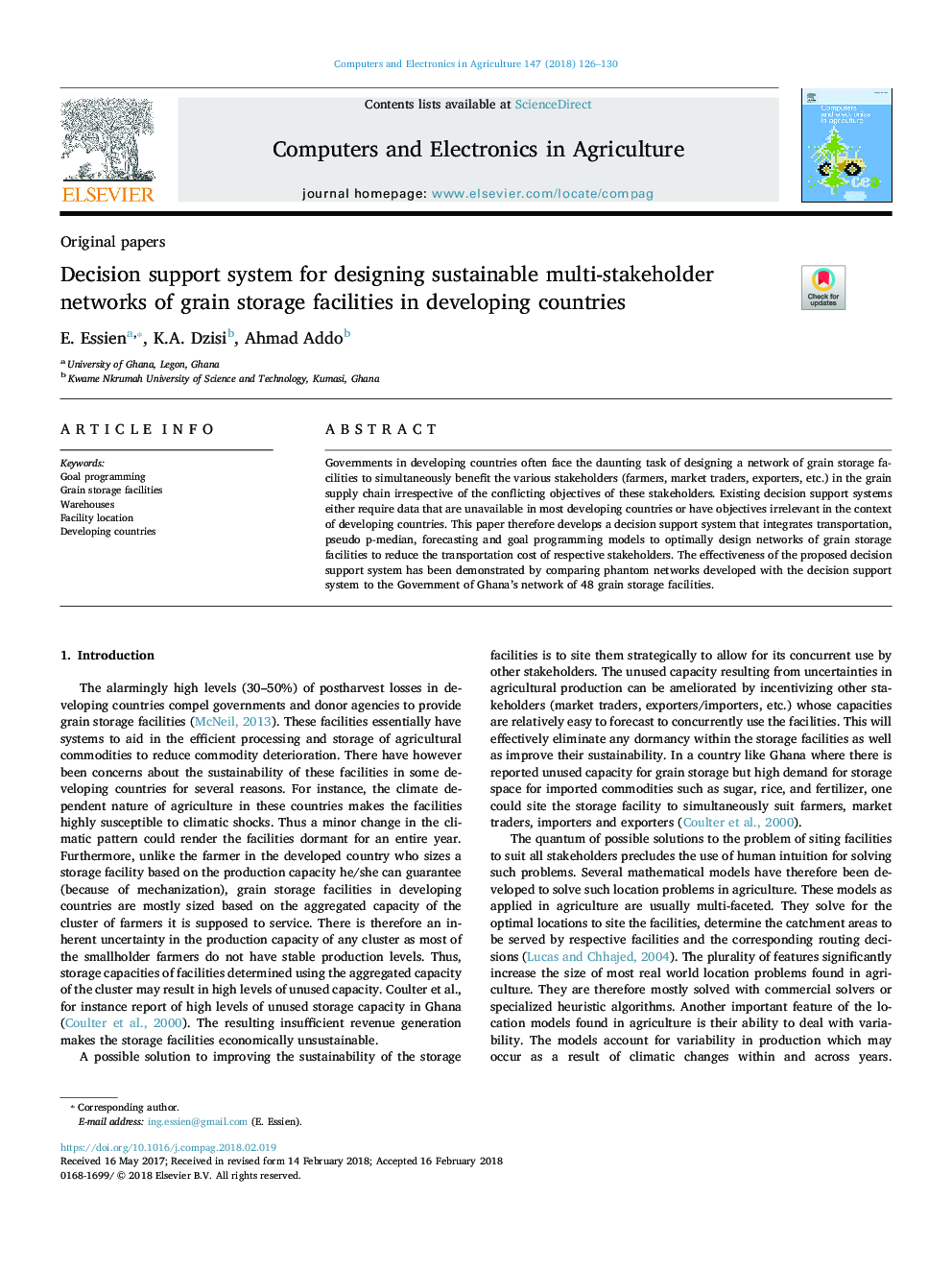 Decision support system for designing sustainable multi-stakeholder networks of grain storage facilities in developing countries