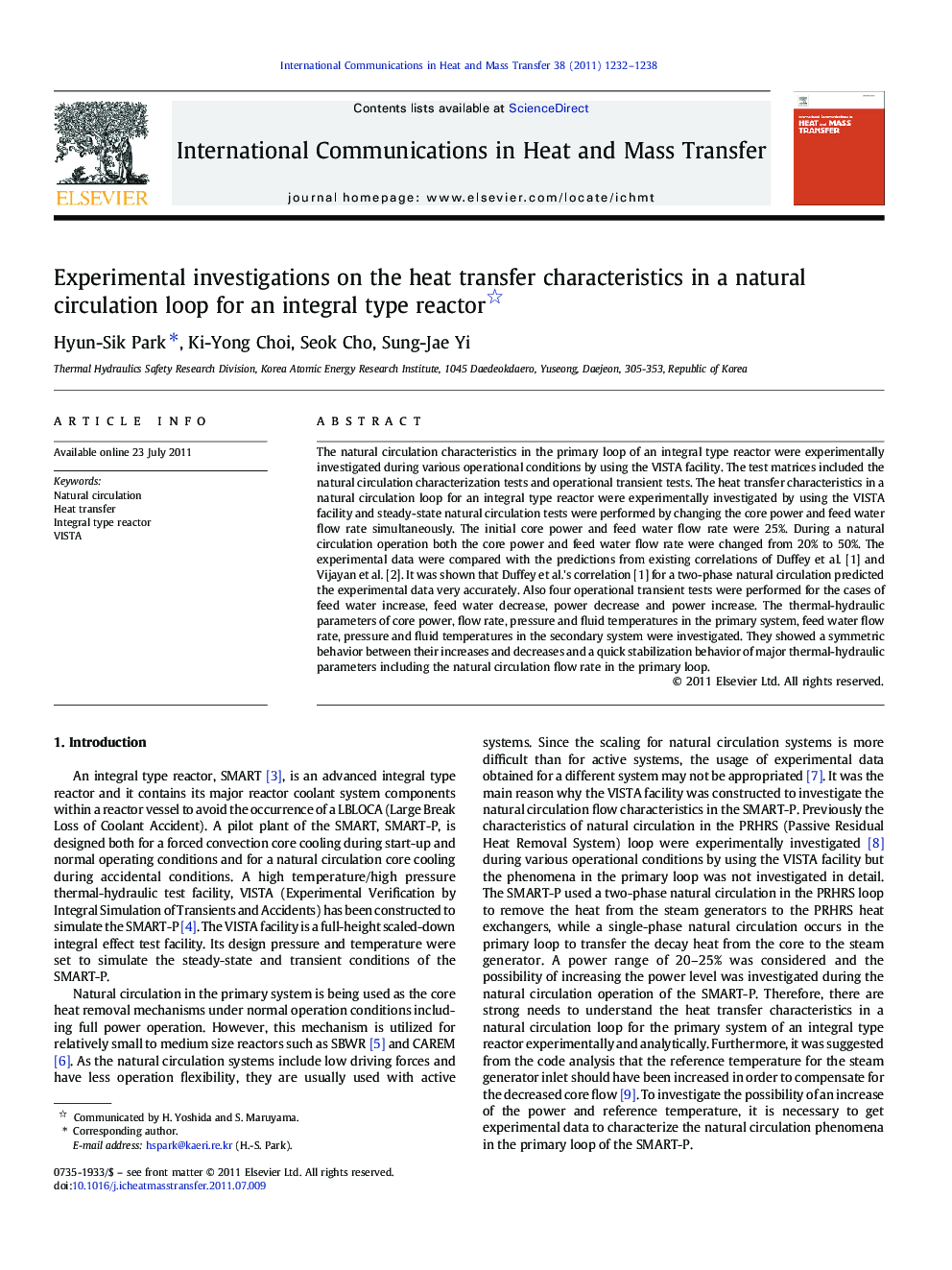 Experimental investigations on the heat transfer characteristics in a natural circulation loop for an integral type reactor 