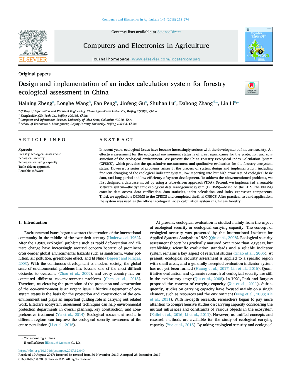 Design and implementation of an index calculation system for forestry ecological assessment in China