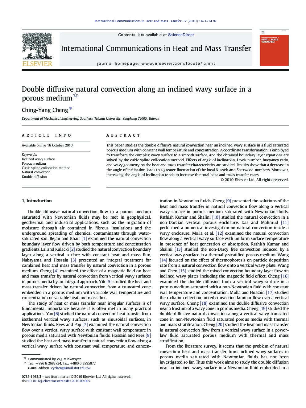 Double diffusive natural convection along an inclined wavy surface in a porous medium