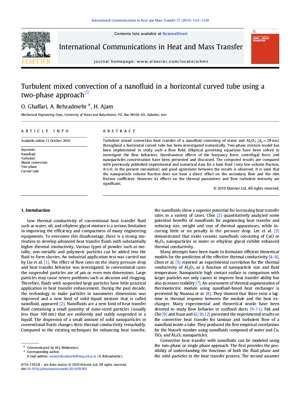 Turbulent mixed convection of a nanofluid in a horizontal curved tube using a two-phase approach