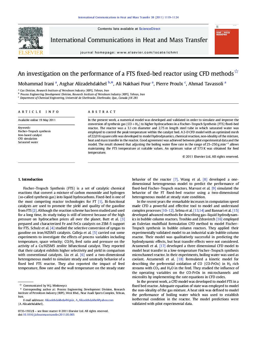 An investigation on the performance of a FTS fixed-bed reactor using CFD methods 