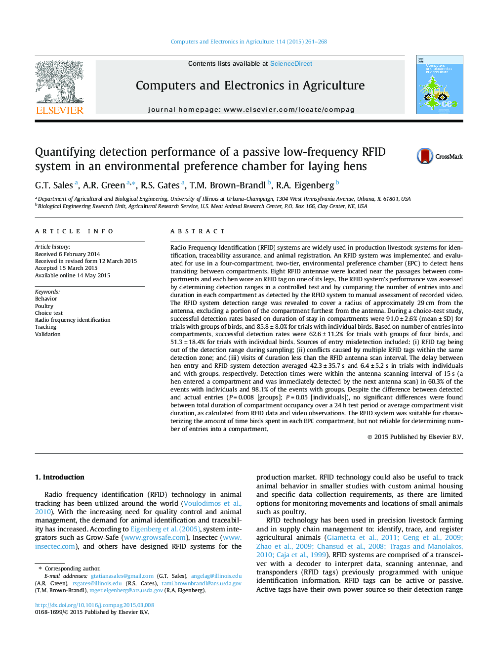 Quantifying detection performance of a passive low-frequency RFID system in an environmental preference chamber for laying hens