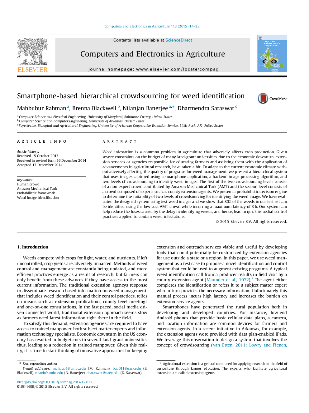 Smartphone-based hierarchical crowdsourcing for weed identification