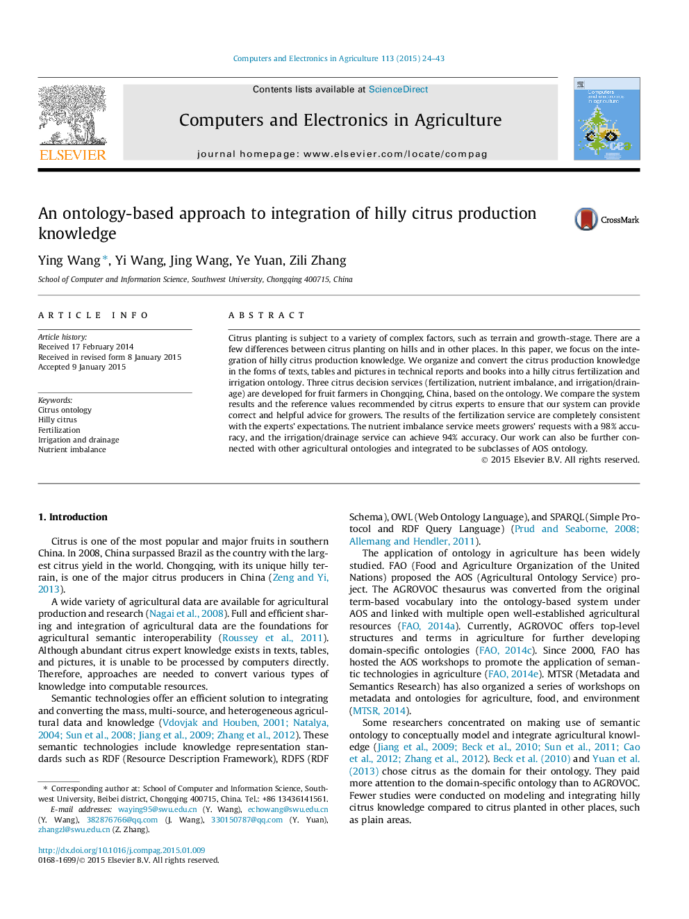 An ontology-based approach to integration of hilly citrus production knowledge