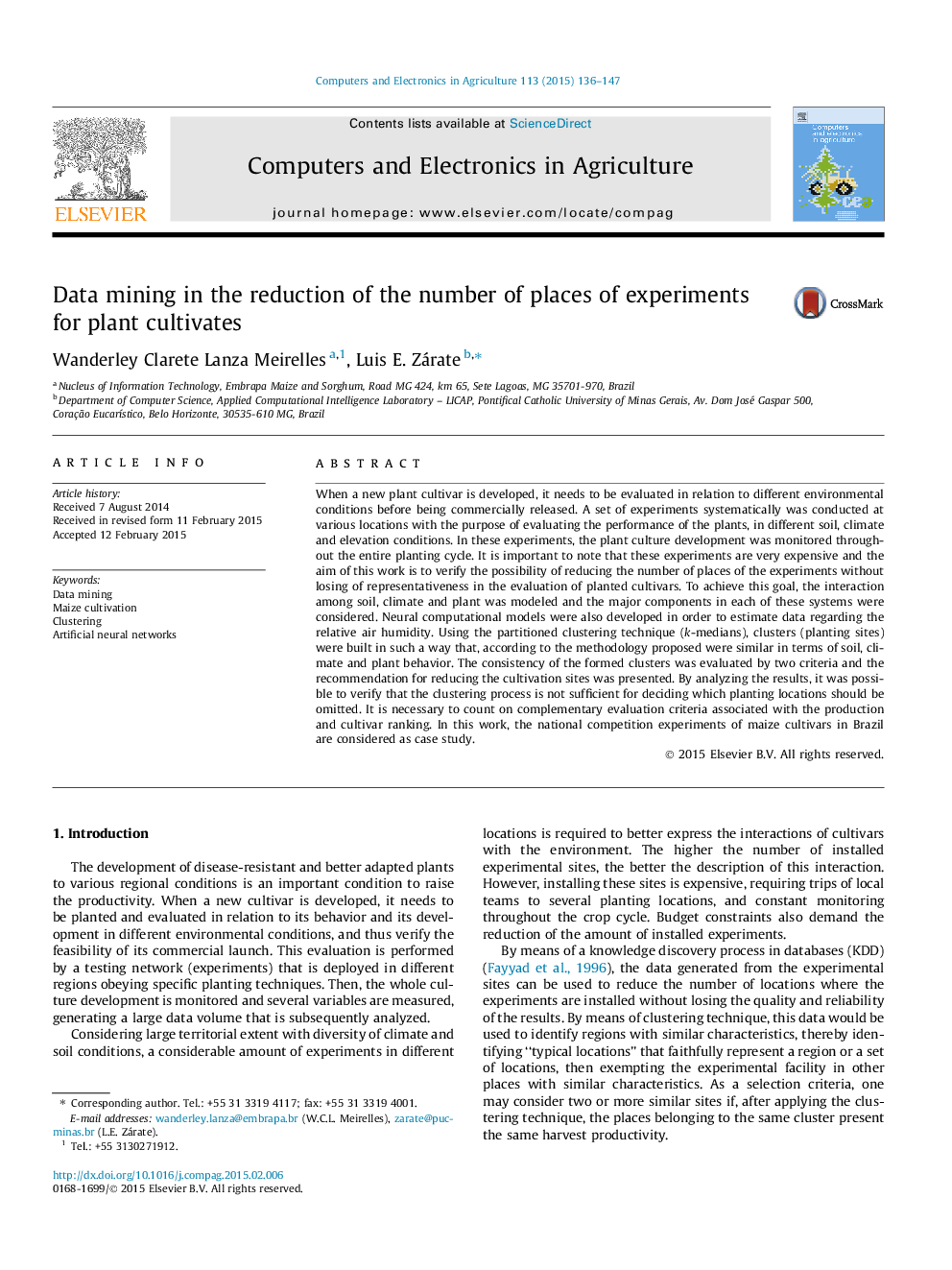 Data mining in the reduction of the number of places of experiments for plant cultivates