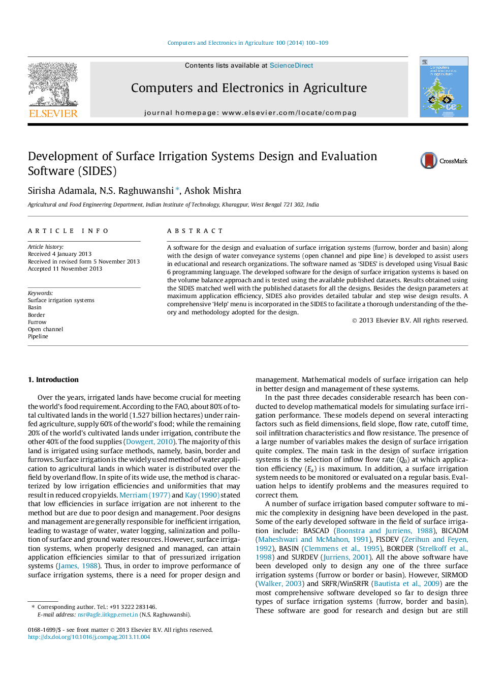 Development of Surface Irrigation Systems Design and Evaluation Software (SIDES)