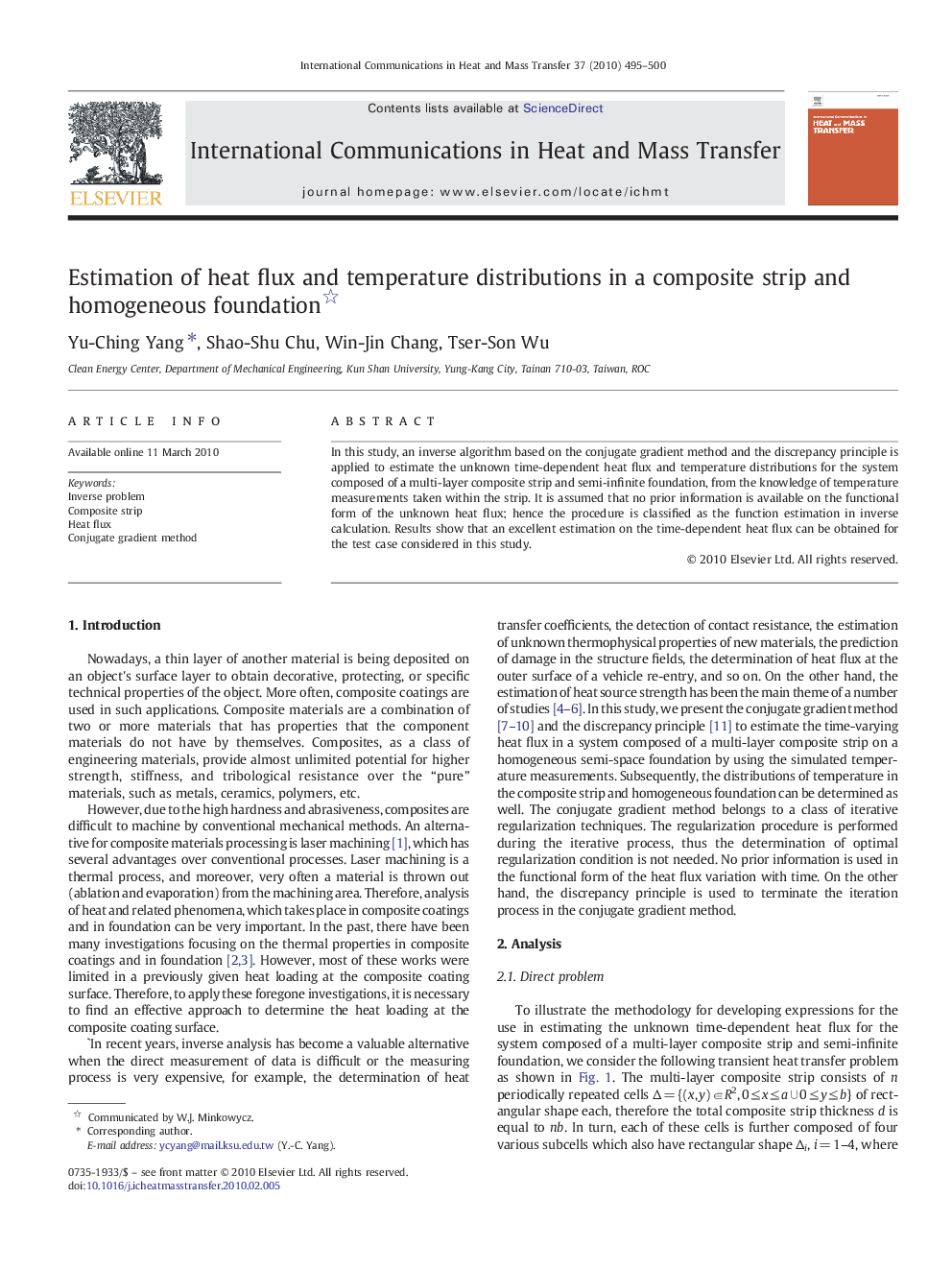 Estimation of heat flux and temperature distributions in a composite strip and homogeneous foundation 