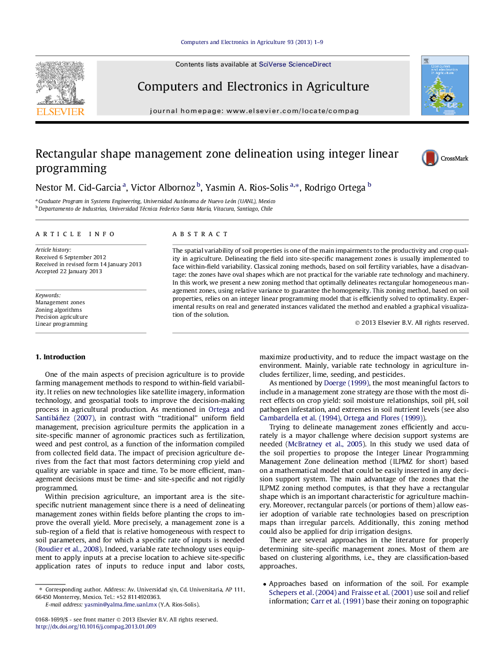 Rectangular shape management zone delineation using integer linear programming