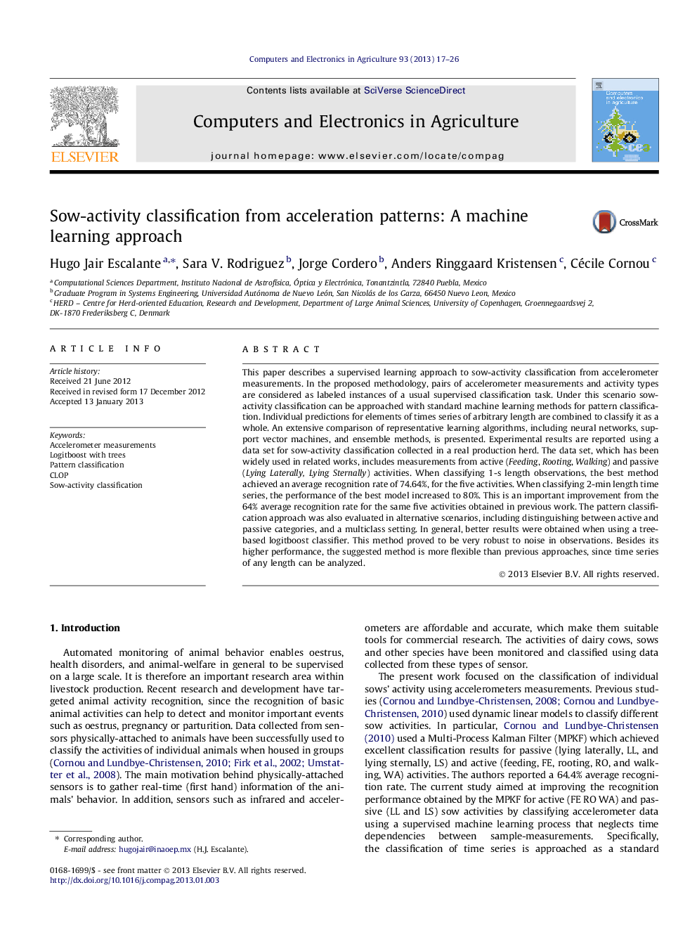 Sow-activity classification from acceleration patterns: A machine learning approach