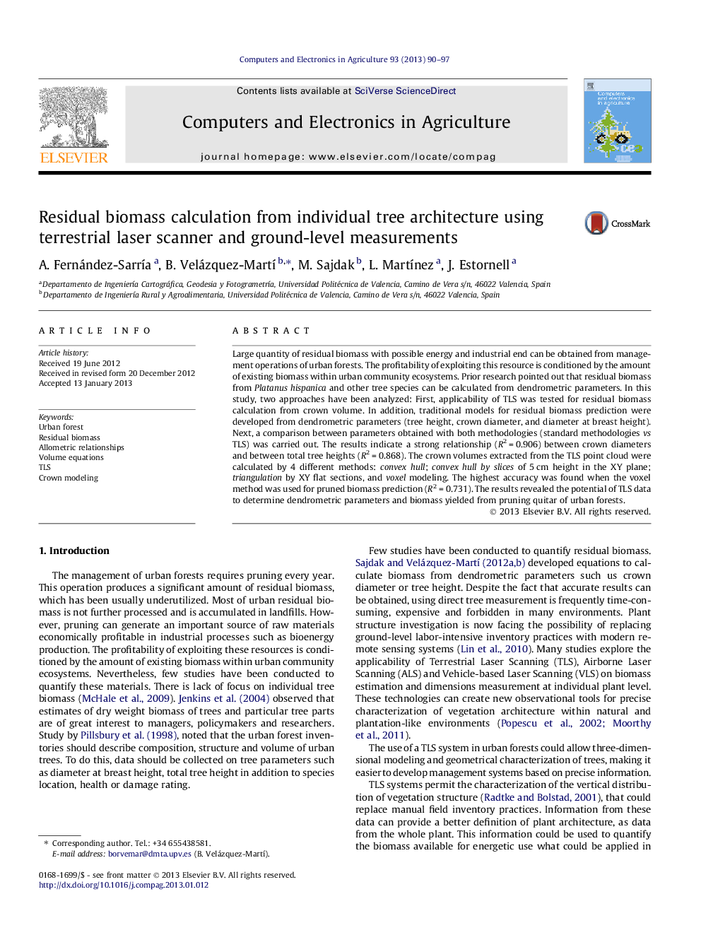 Residual biomass calculation from individual tree architecture using terrestrial laser scanner and ground-level measurements