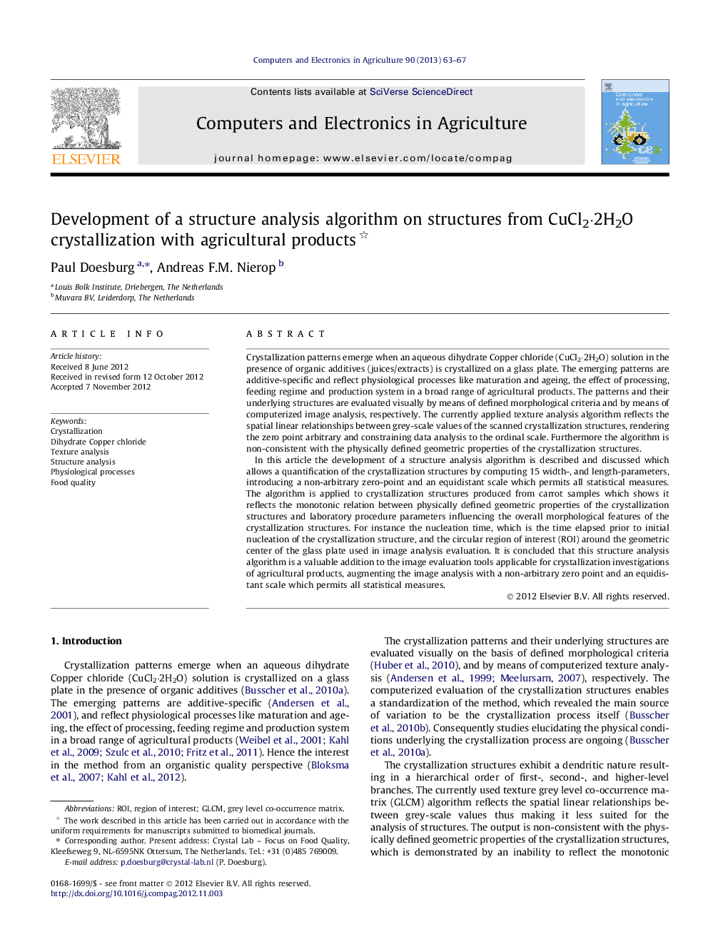 Development of a structure analysis algorithm on structures from CuCl2â2H2O crystallization with agricultural products