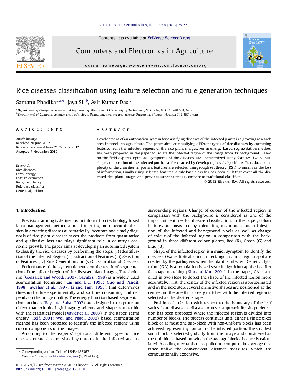 Rice diseases classification using feature selection and rule generation techniques