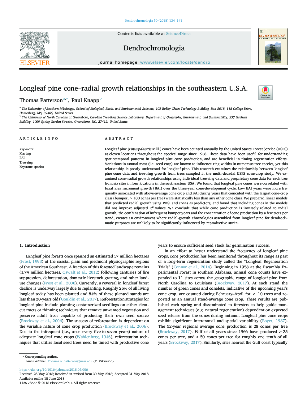 Longleaf pine cone-radial growth relationships in the southeastern U.S.A.