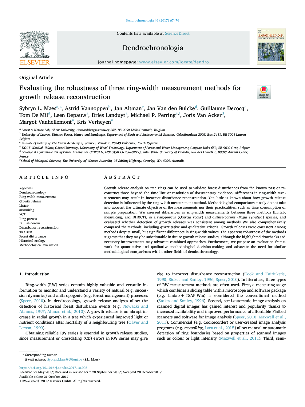 Evaluating the robustness of three ring-width measurement methods for growth release reconstruction