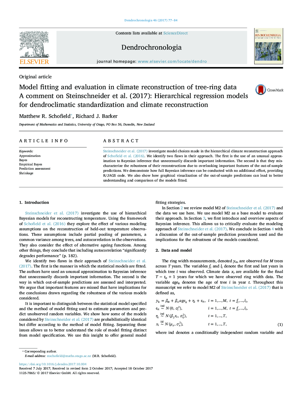 Model fitting and evaluation in climate reconstruction of tree-ring data