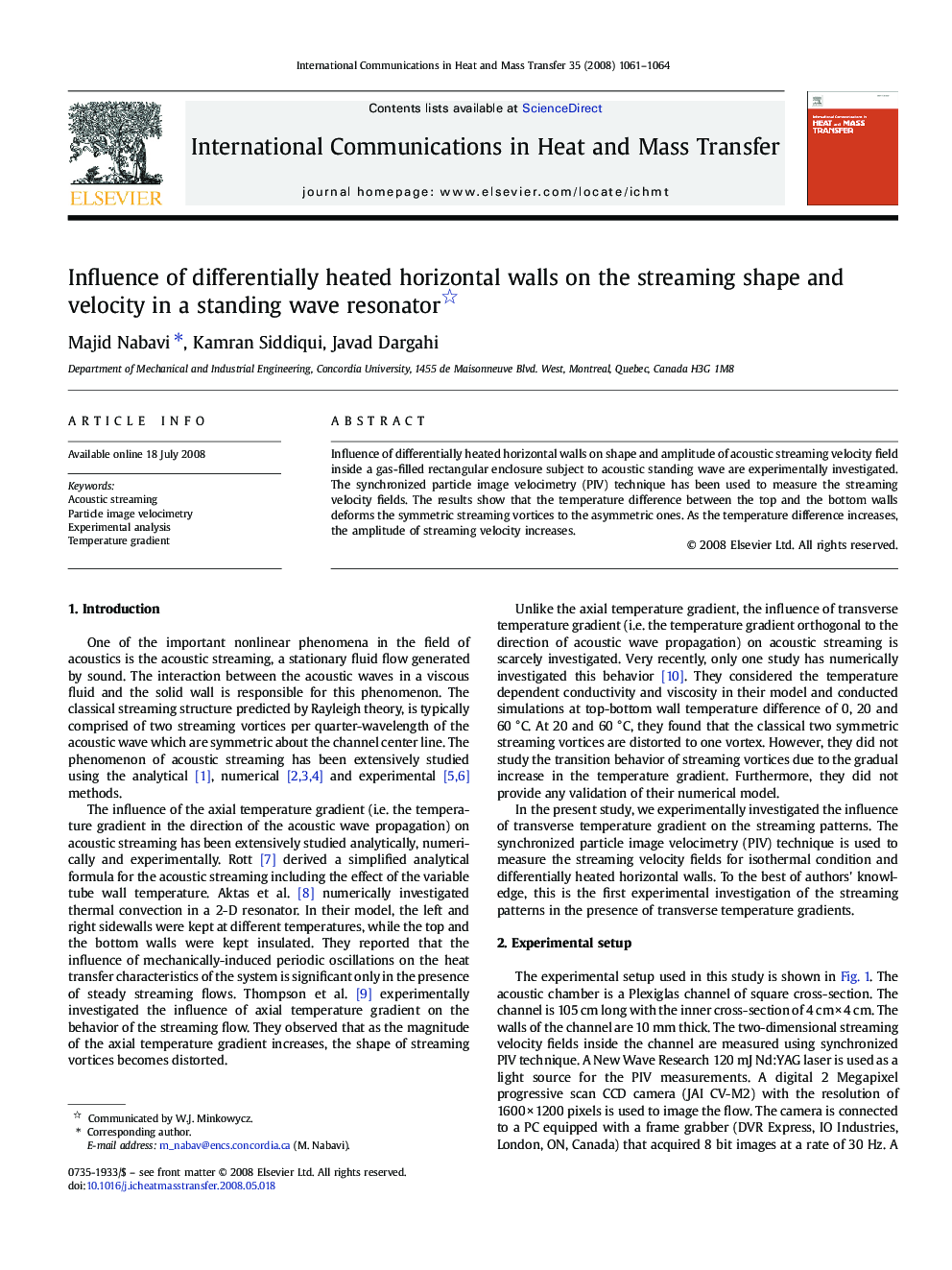 Influence of differentially heated horizontal walls on the streaming shape and velocity in a standing wave resonator 