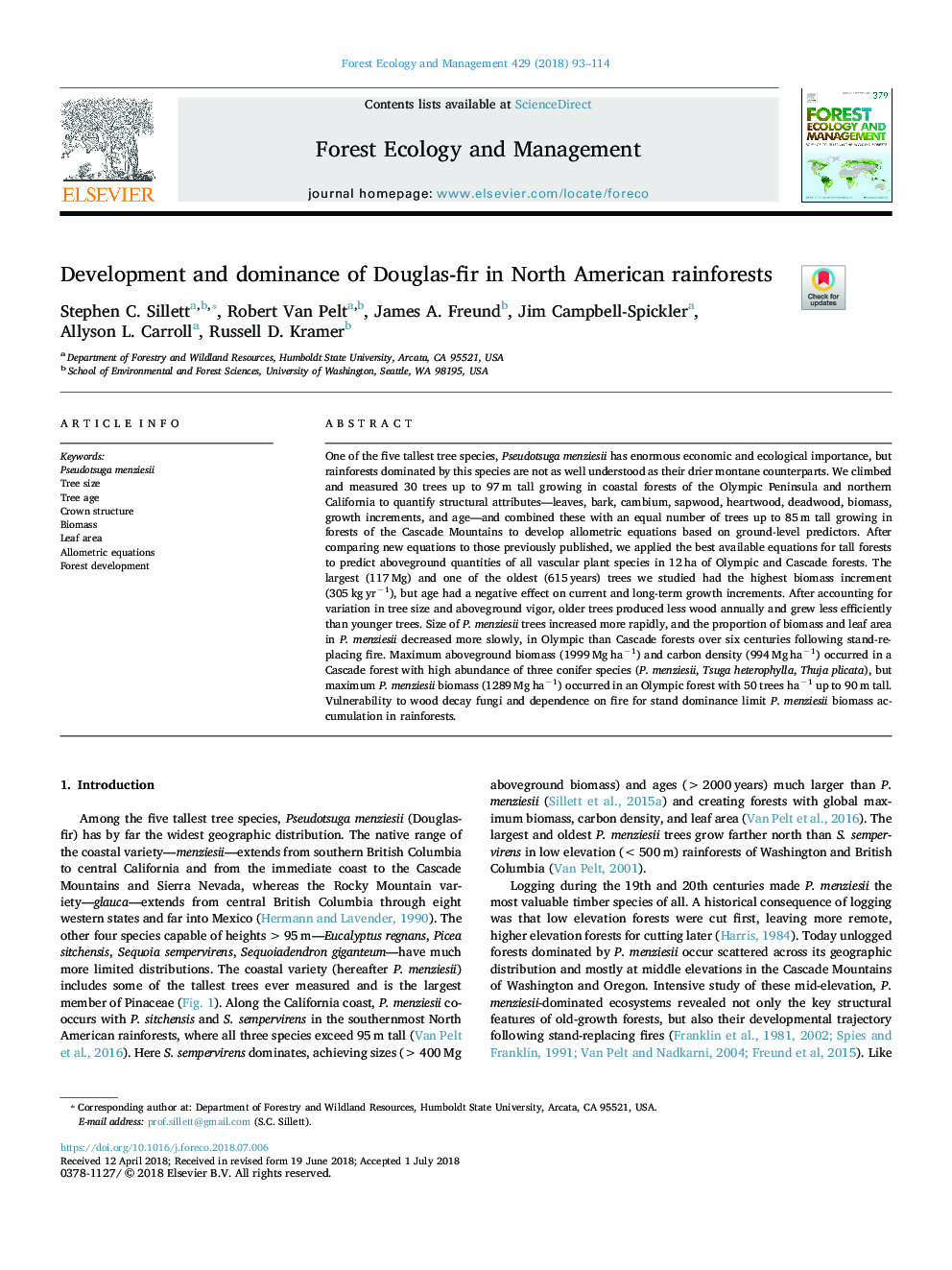 Development and dominance of Douglas-fir in North American rainforests