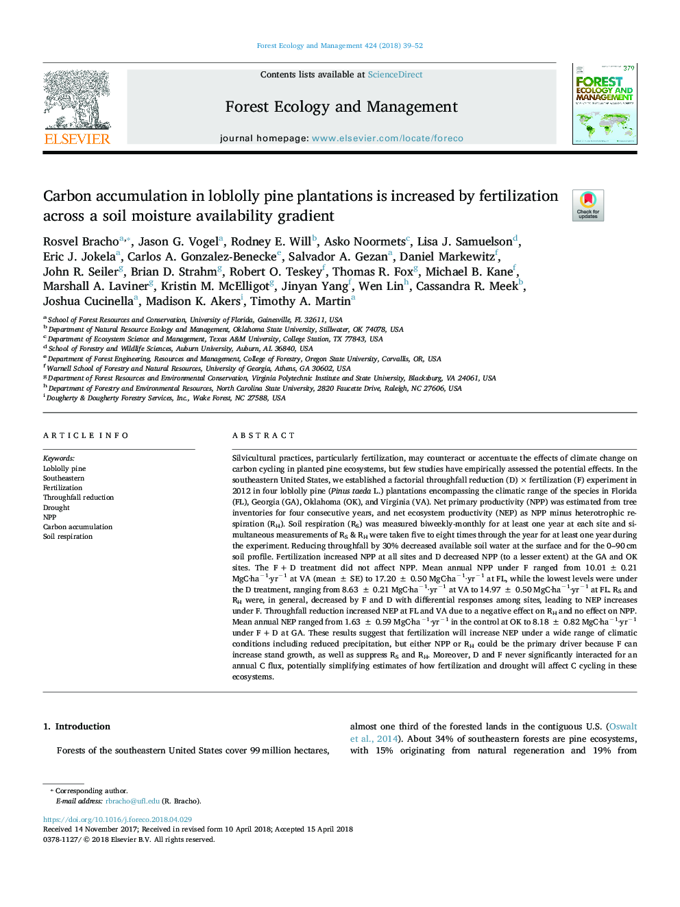 Carbon accumulation in loblolly pine plantations is increased by fertilization across a soil moisture availability gradient