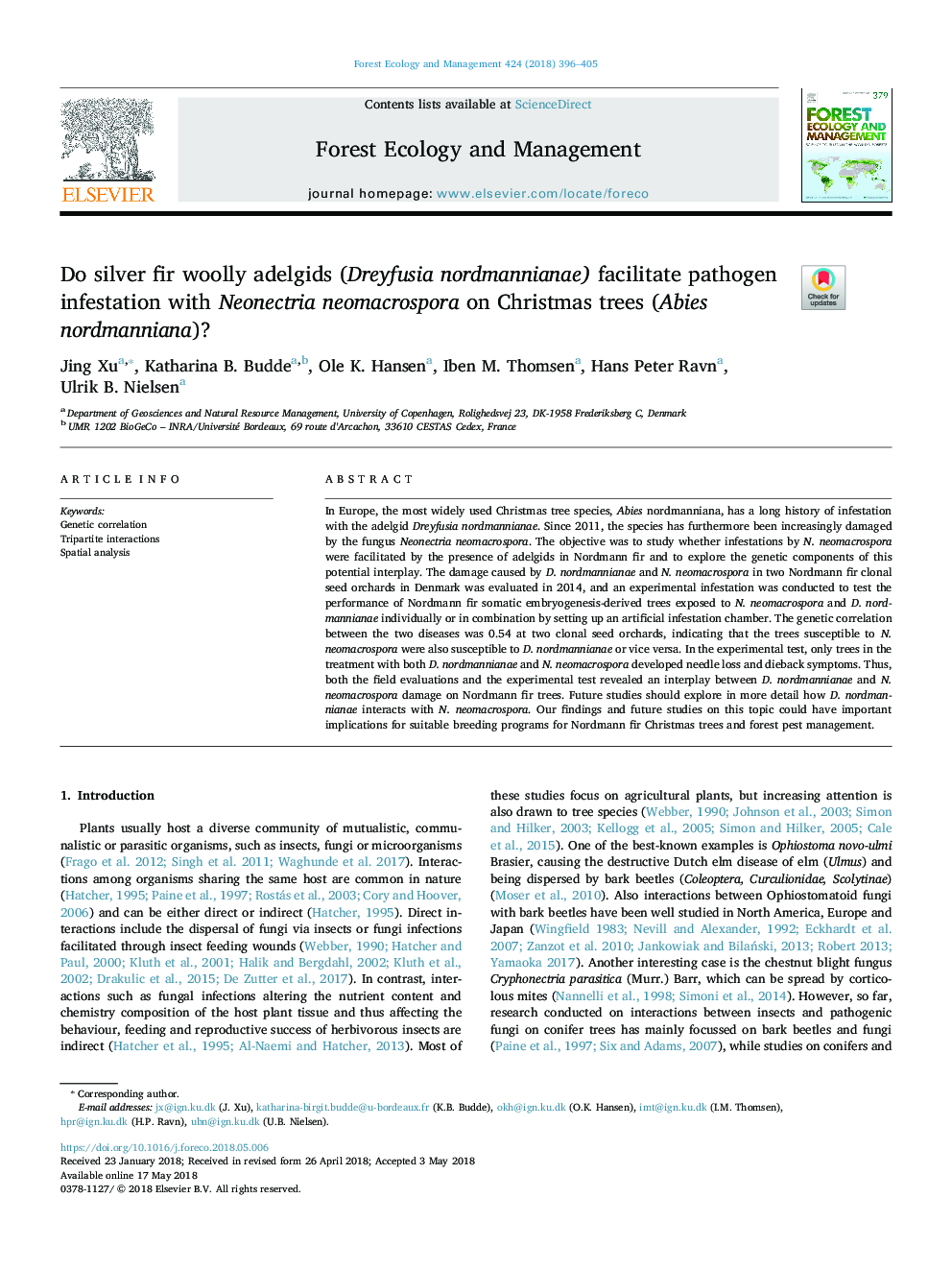 Do silver fir woolly adelgids (Dreyfusia nordmannianae) facilitate pathogen infestation with Neonectria neomacrospora on Christmas trees (Abies nordmanniana)?