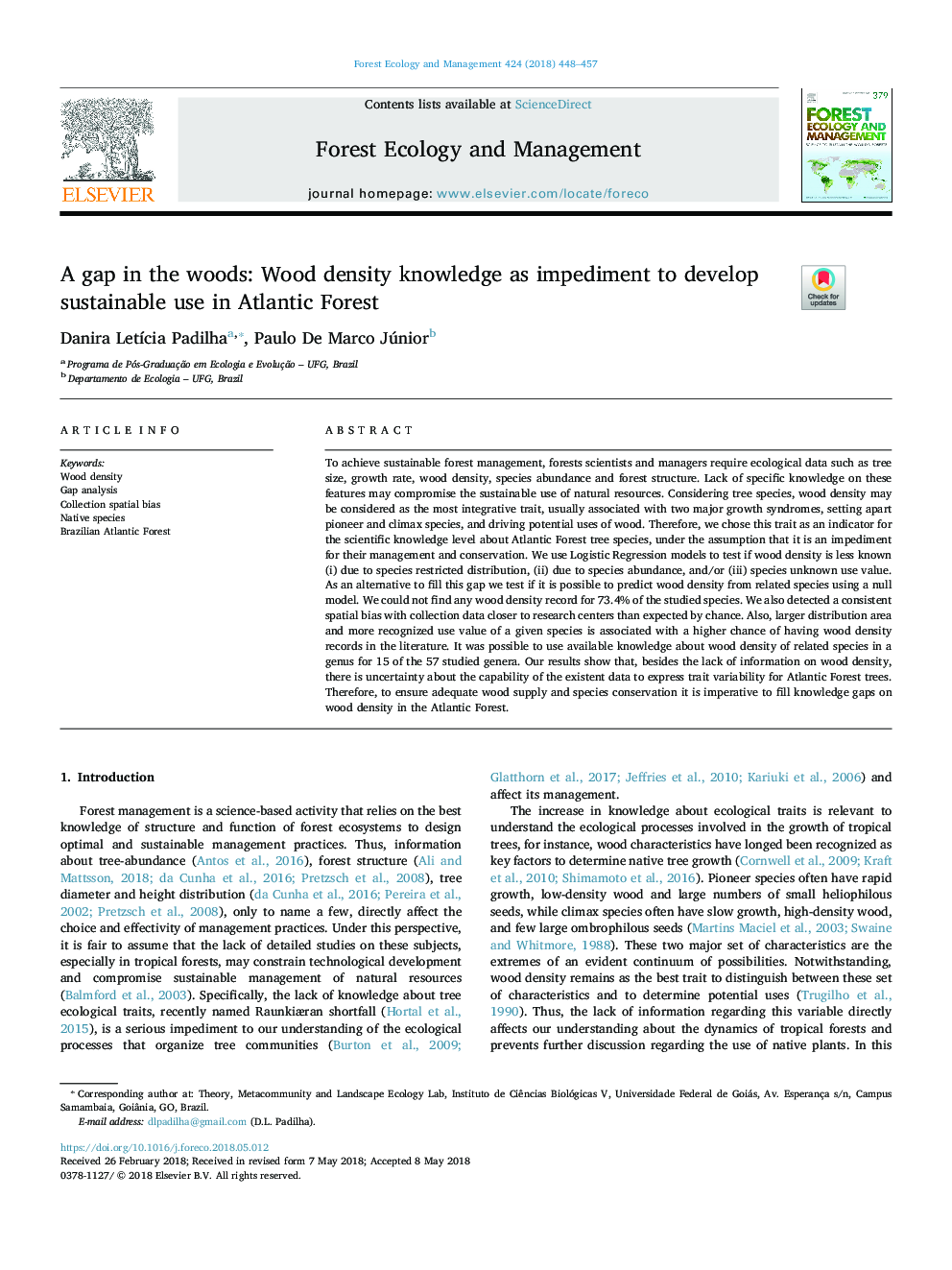 A gap in the woods: Wood density knowledge as impediment to develop sustainable use in Atlantic Forest