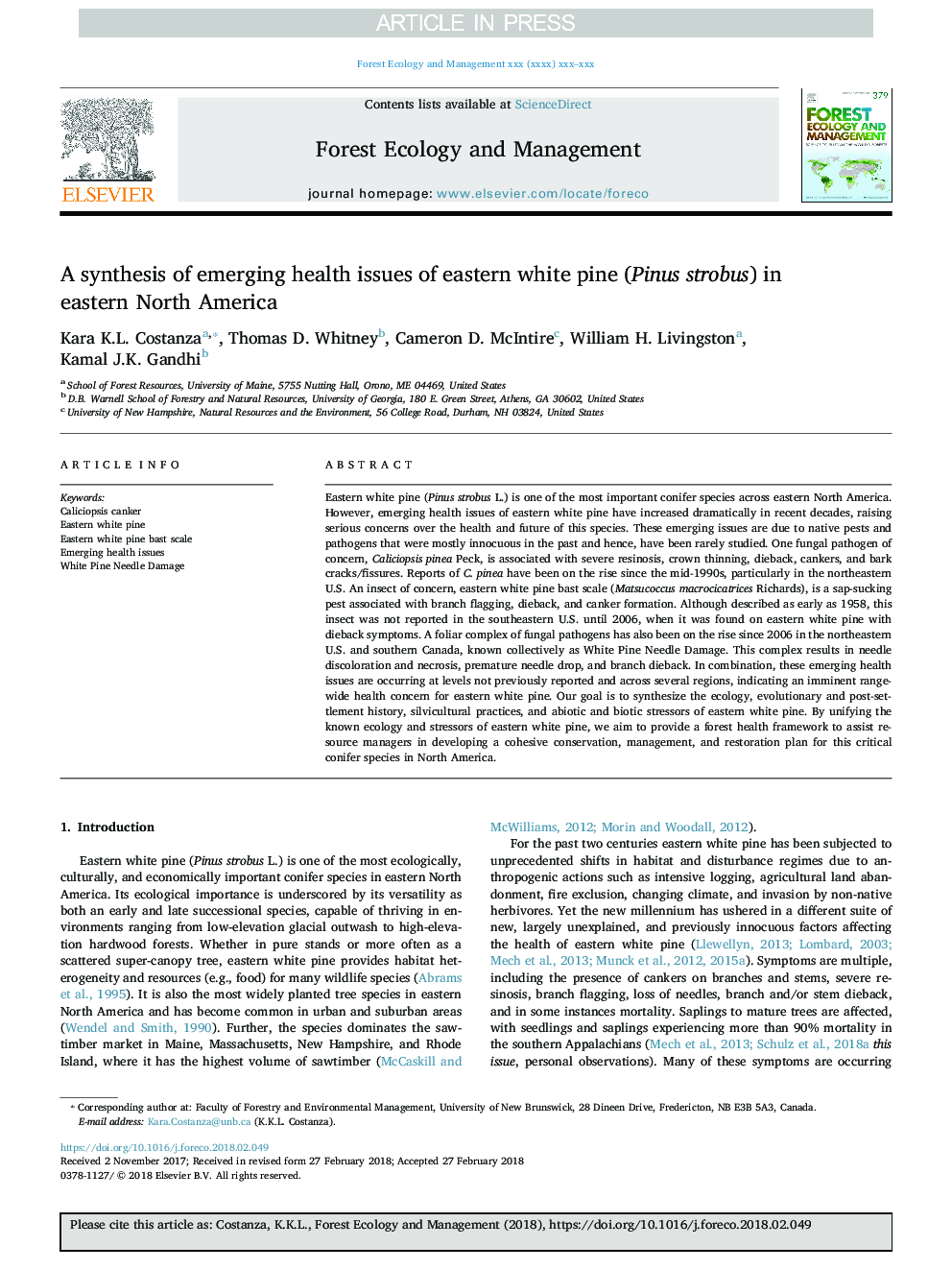 عکس صفحه اول مقاله: A synthesis of emerging health issues of eastern white pine (Pinus strobus) in eastern North America A synthesis of emerging health issues of eastern white pine (Pinus strobus) in eastern North America