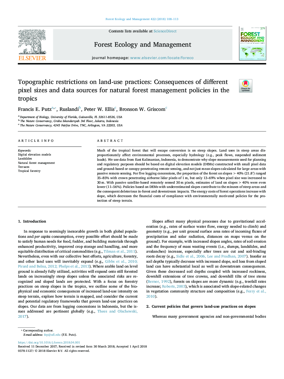 Topographic restrictions on land-use practices: Consequences of different pixel sizes and data sources for natural forest management policies in the tropics