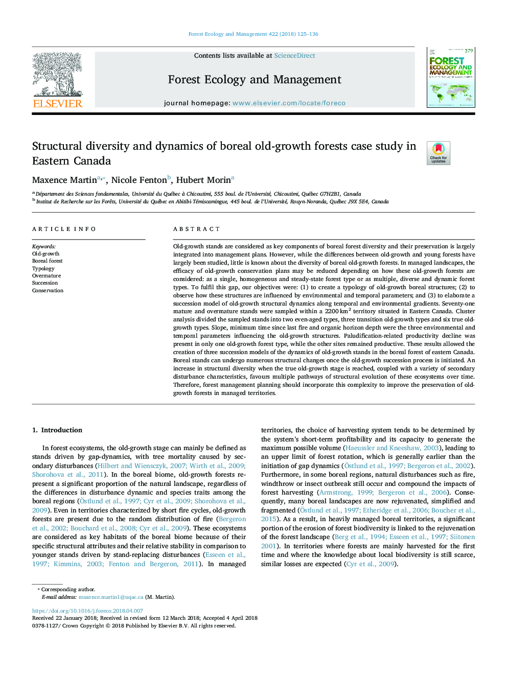 Structural diversity and dynamics of boreal old-growth forests case study in Eastern Canada