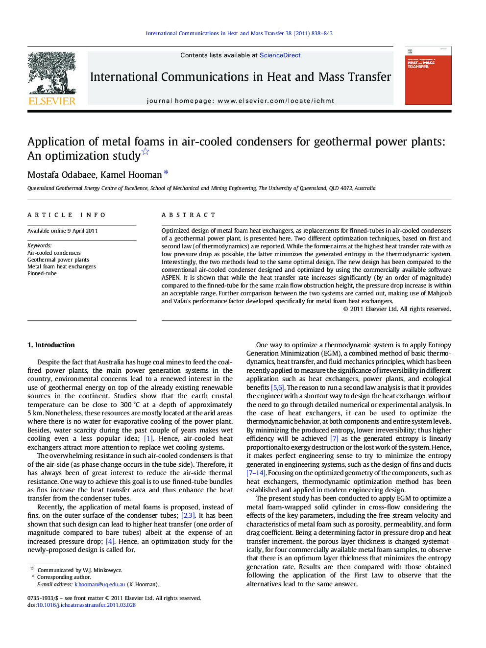 Application of metal foams in air-cooled condensers for geothermal power plants: An optimization study 