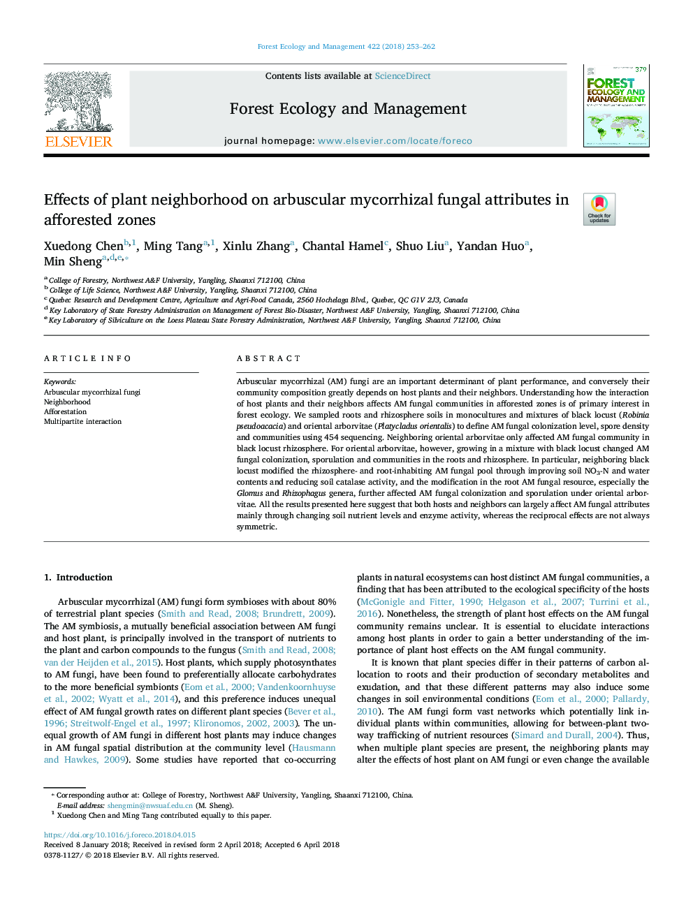 Effects of plant neighborhood on arbuscular mycorrhizal fungal attributes in afforested zones