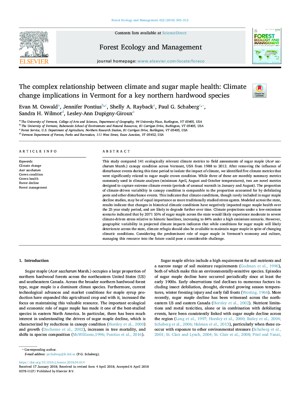 رابطه پیچیده بین آب و هوا و سلامت قارچ افراطی: پیامدهای تغییرات آب و هوا در ورمونت برای یک گونه اصلی چوب جنگلی شمالی 