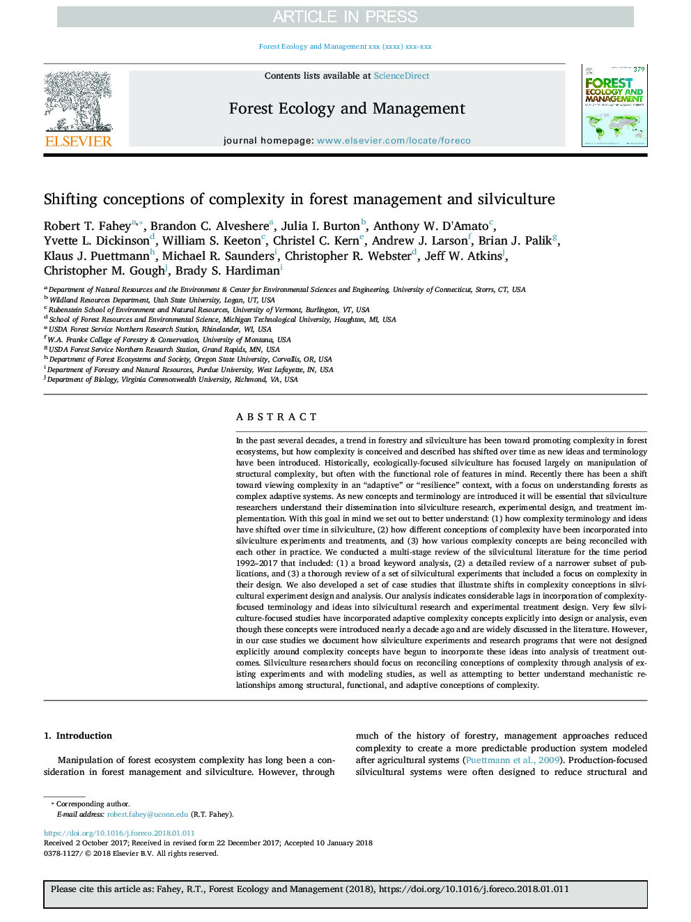 Shifting conceptions of complexity in forest management and silviculture