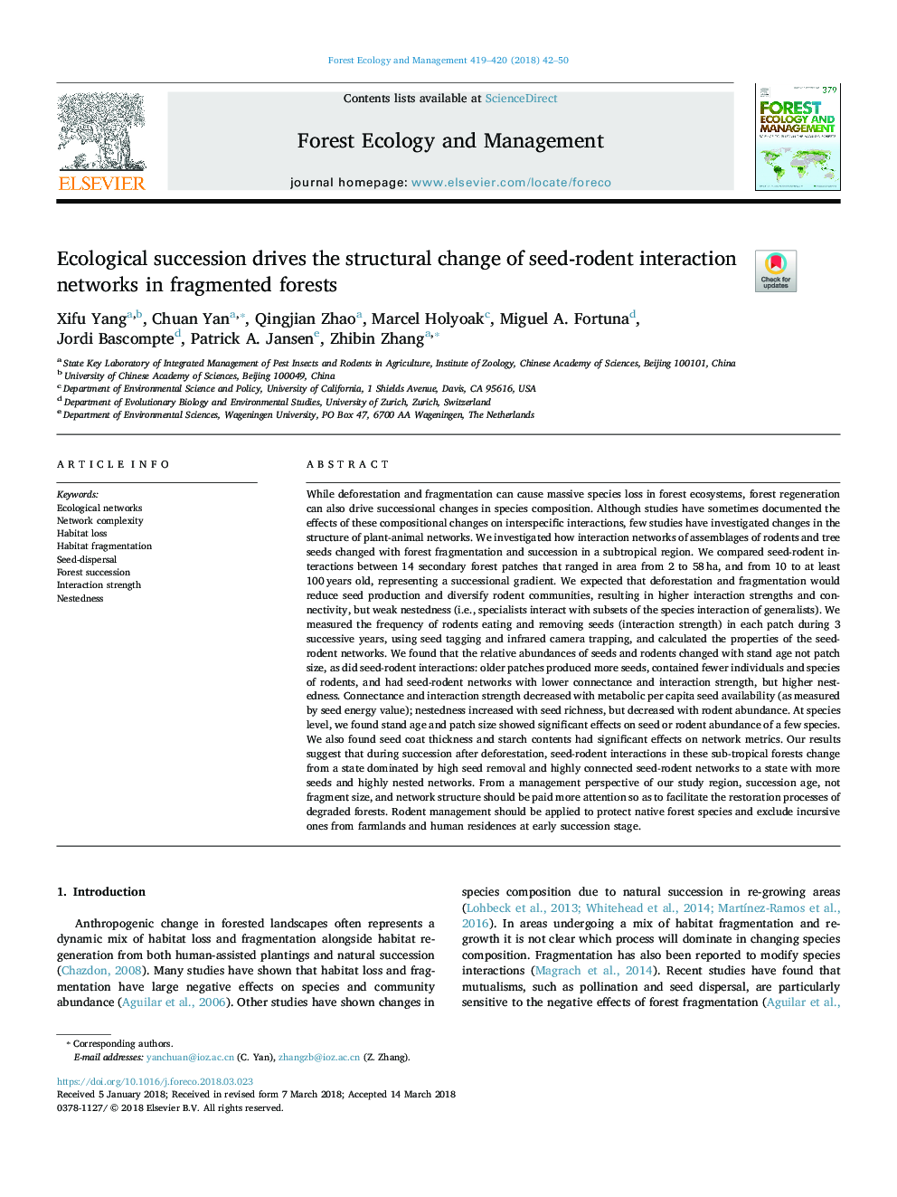 Ecological succession drives the structural change of seed-rodent interaction networks in fragmented forests