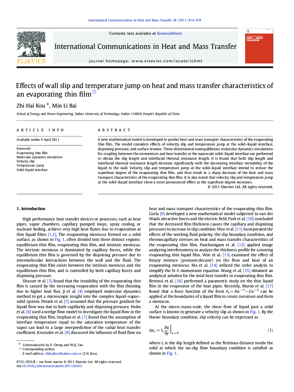 Effects of wall slip and temperature jump on heat and mass transfer characteristics of an evaporating thin film 