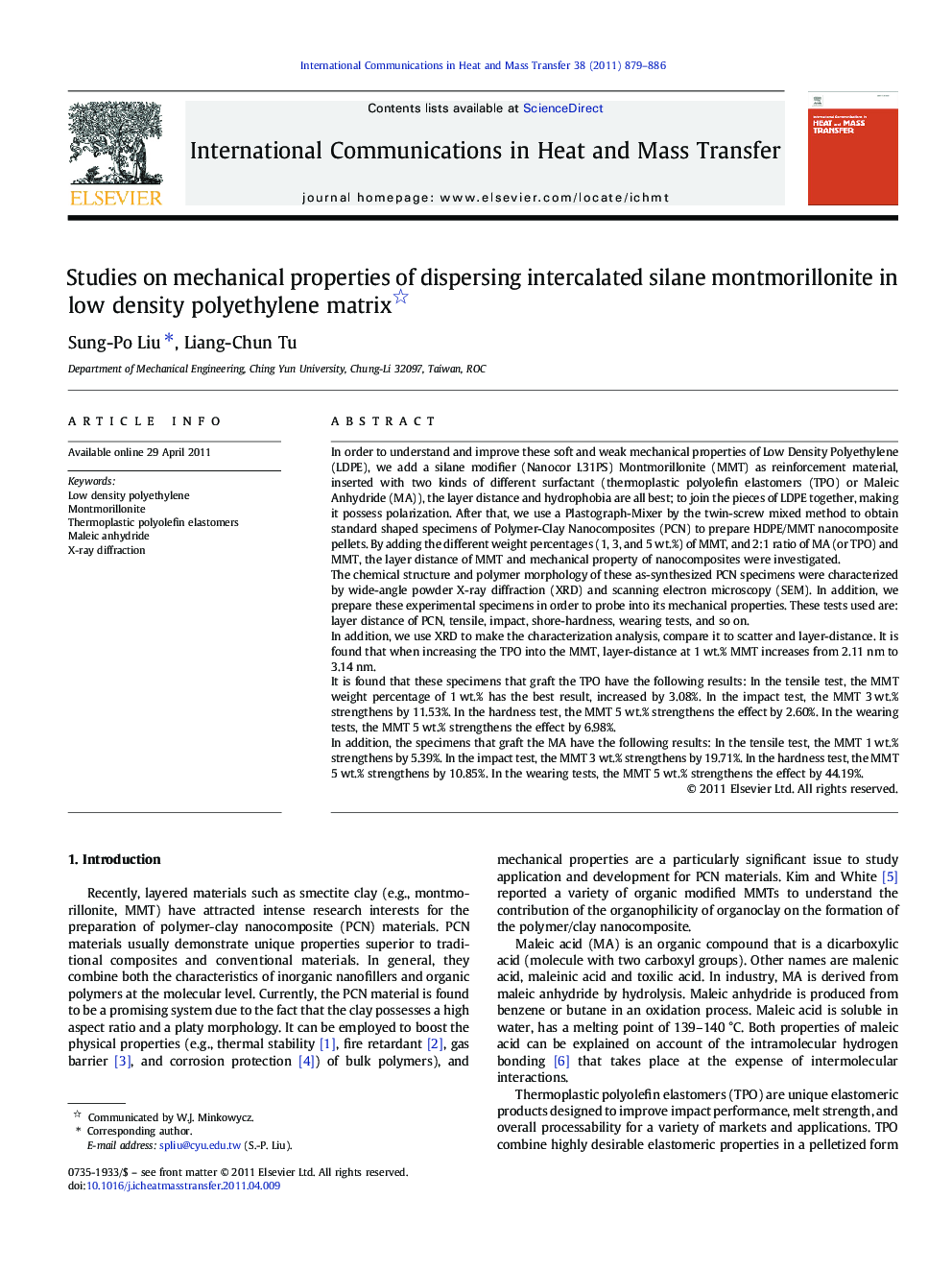 Studies on mechanical properties of dispersing intercalated silane montmorillonite in low density polyethylene matrix