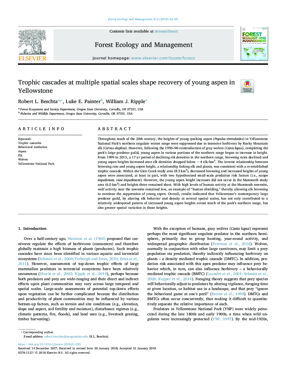 Trophic cascades at multiple spatial scales shape recovery of young aspen in Yellowstone