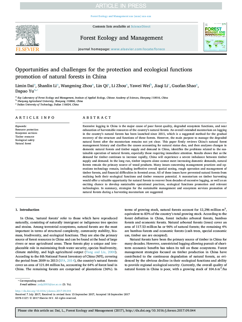 Opportunities and challenges for the protection and ecological functions promotion of natural forests in China