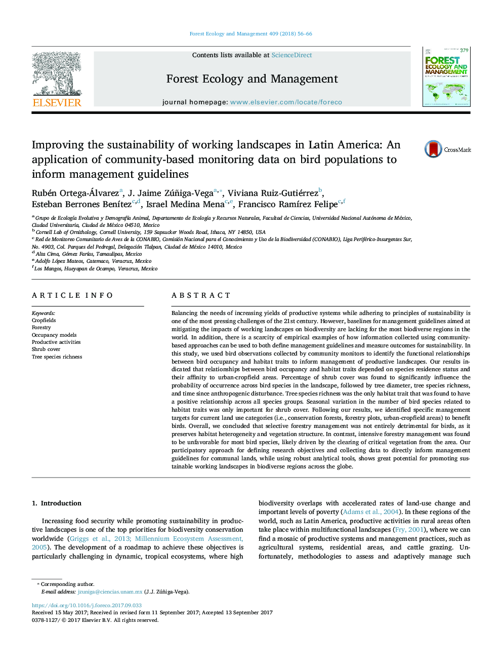 بهبود پایداری چشم اندازهای کار در آمریکای لاتین: استفاده از داده های نظارت بر جمعیت بر روی جمعیت پرندگان جهت اطلاع دادن به دستورالعمل های مدیریت 