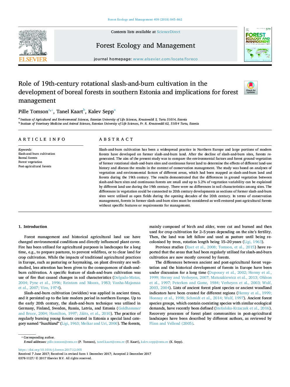 Role of 19th-century rotational slash-and-burn cultivation in the development of boreal forests in southern Estonia and implications for forest management