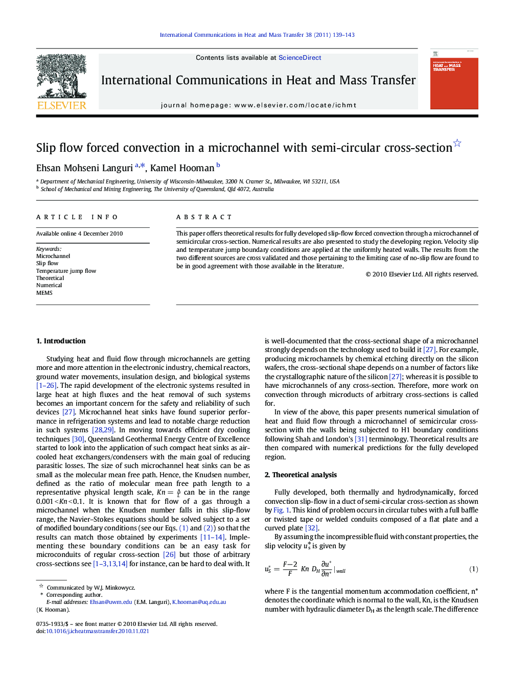 Slip flow forced convection in a microchannel with semi-circular cross-section 