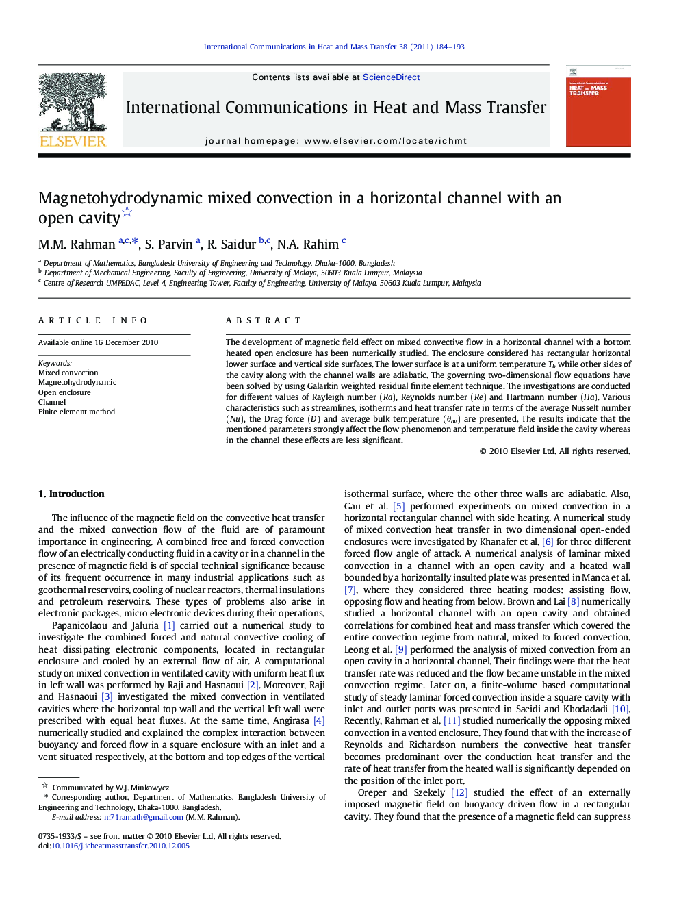 Magnetohydrodynamic mixed convection in a horizontal channel with an open cavity 